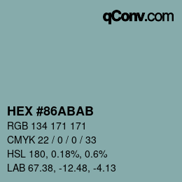 Color code: HEX #86ABAB | qconv.com