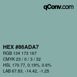 颜色代码: HEX #86ADA7 | qconv.com