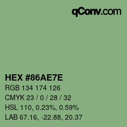 Color code: HEX #86AE7E | qconv.com