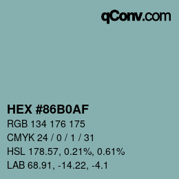 Color code: HEX #86B0AF | qconv.com