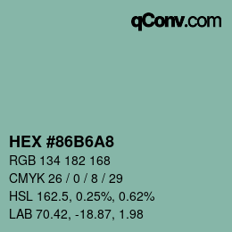 カラーコード: HEX #86B6A8 | qconv.com