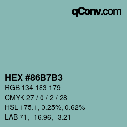 カラーコード: HEX #86B7B3 | qconv.com