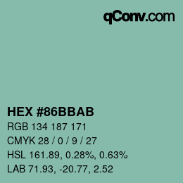 Color code: HEX #86BBAB | qconv.com