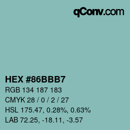 カラーコード: HEX #86BBB7 | qconv.com