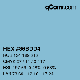 颜色代码: HEX #86BDD4 | qconv.com