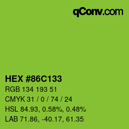 カラーコード: HEX #86C133 | qconv.com