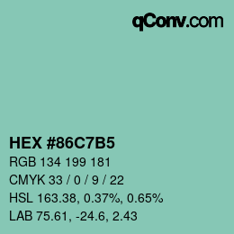 颜色代码: HEX #86C7B5 | qconv.com