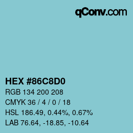 颜色代码: HEX #86C8D0 | qconv.com