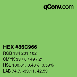 カラーコード: HEX #86C966 | qconv.com
