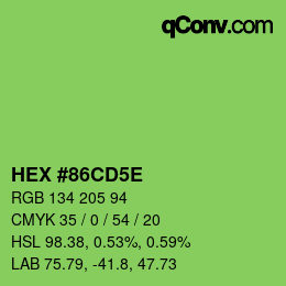 Farbcode: HEX #86CD5E | qconv.com