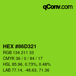 Farbcode: HEX #86D321 | qconv.com