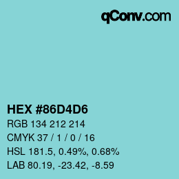 颜色代码: HEX #86D4D6 | qconv.com