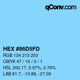 カラーコード: HEX #86D5FD | qconv.com