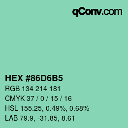 颜色代码: HEX #86D6B5 | qconv.com
