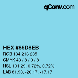 Color code: HEX #86D8EB | qconv.com