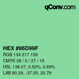 Color code: HEX #86D99F | qconv.com