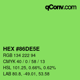 Color code: HEX #86DE5E | qconv.com