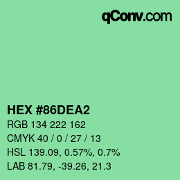 カラーコード: HEX #86DEA2 | qconv.com