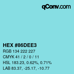 カラーコード: HEX #86DEE3 | qconv.com