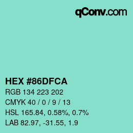 Color code: HEX #86DFCA | qconv.com