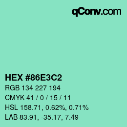 カラーコード: HEX #86E3C2 | qconv.com
