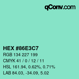 Color code: HEX #86E3C7 | qconv.com