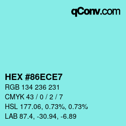 颜色代码: HEX #86ECE7 | qconv.com