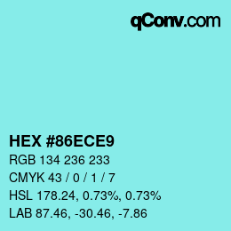 颜色代码: HEX #86ECE9 | qconv.com