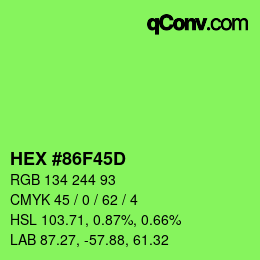 Color code: HEX #86F45D | qconv.com