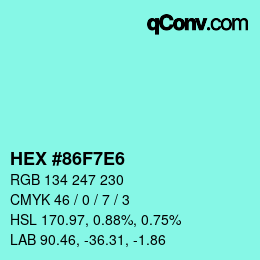 Color code: HEX #86F7E6 | qconv.com