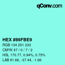 Color code: HEX #86FBE9 | qconv.com