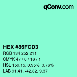 カラーコード: HEX #86FCD3 | qconv.com