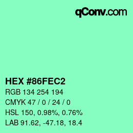 颜色代码: HEX #86FEC2 | qconv.com
