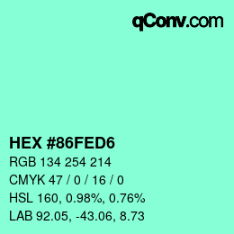 カラーコード: HEX #86FED6 | qconv.com