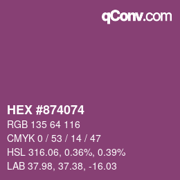 Color code: HEX #874074 | qconv.com