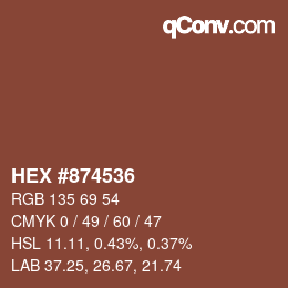 カラーコード: HEX #874536 | qconv.com