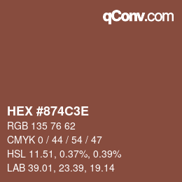 Color code: HEX #874C3E | qconv.com