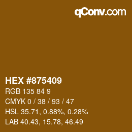 颜色代码: HEX #875409 | qconv.com