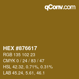 颜色代码: HEX #876617 | qconv.com