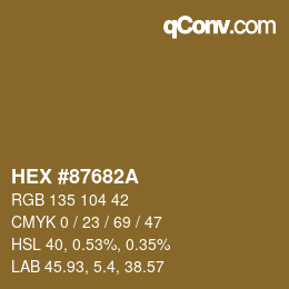 Color code: HEX #87682A | qconv.com