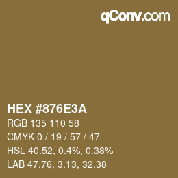 颜色代码: HEX #876E3A | qconv.com