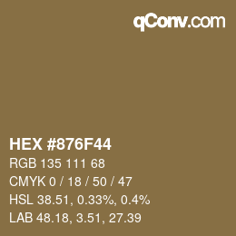 Color code: HEX #876F44 | qconv.com