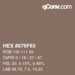 颜色代码: HEX #876F63 | qconv.com