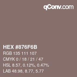 Color code: HEX #876F6B | qconv.com
