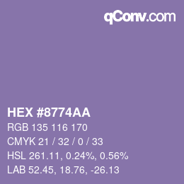 Code couleur: HEX #8774AA | qconv.com