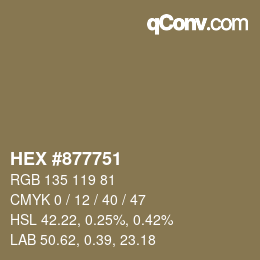 Código de color: HEX #877751 | qconv.com