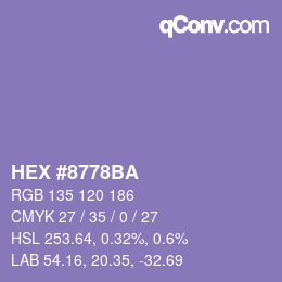 カラーコード: HEX #8778BA | qconv.com
