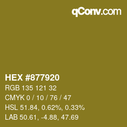 Color code: HEX #877920 | qconv.com