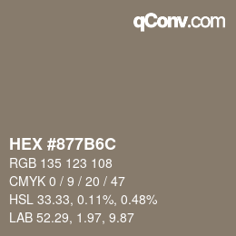 カラーコード: HEX #877B6C | qconv.com