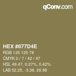 Color code: HEX #877D4E | qconv.com